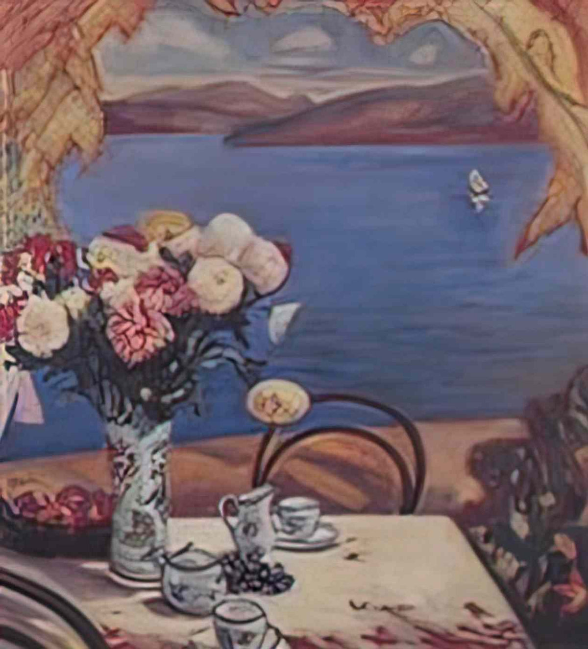 Fujishima Takeji chrysanthemums still life beside a lake by fujishima Art A4 Photo Print