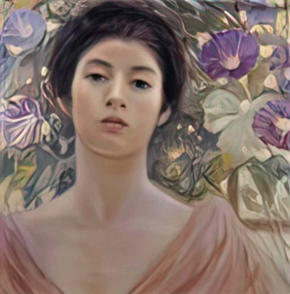 Fujishima Takeji lady with morning glory by fujishima takeji Art A4 Photo Print