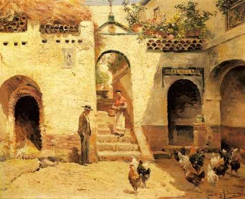 GarciY Rodriguez Manuel Feeding Poultry In Courtyard A4 Photo Print