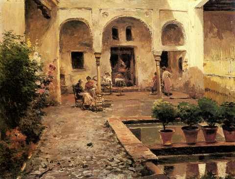 GarciY Rodriguez Manuel Figures In Spanish Courtyard A4 Photo Print