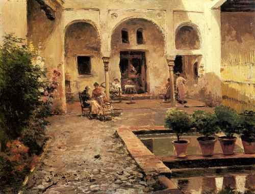 Garcia Y Rodriguez Manuel Figures In A Spanish Courtyard  A4 Photo Print