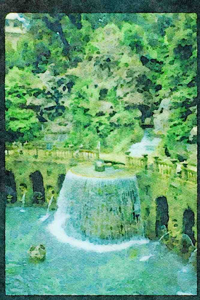 Garden 346005 Ovate Fountain Villa D'Este, Italy A4 Limited Edition Watercolour Print