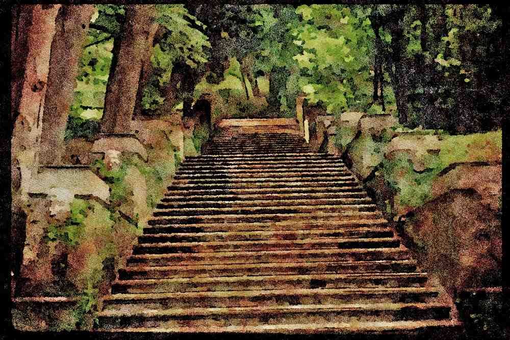 Garden 346024 Staircase Villa D'Este, Italy A4 Limited Edition Watercolour Print