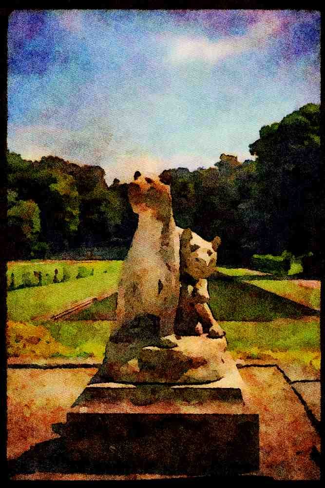 Garden 346035 Two Lionesses Vaux le Vicomte, France A4 Limited Edition Watercolour Print