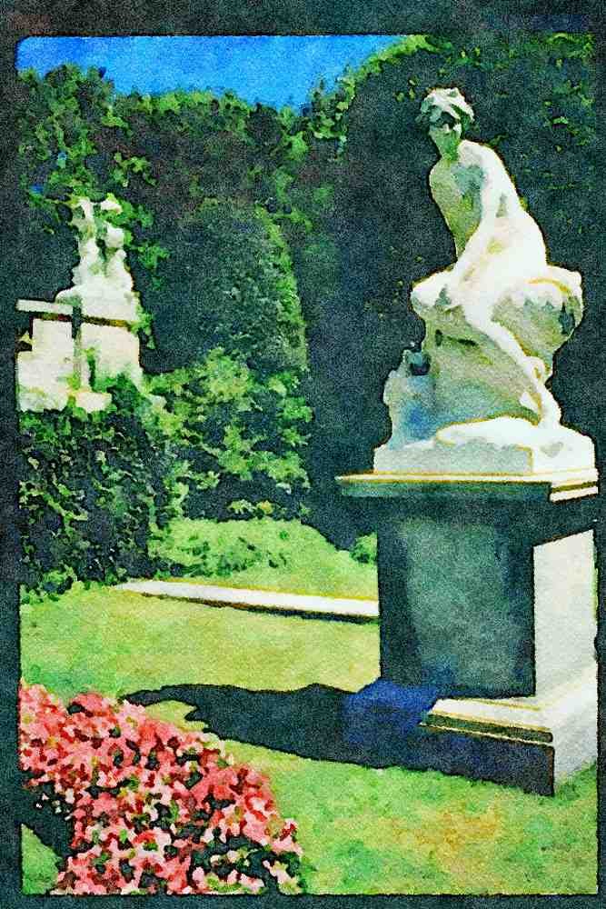 Garden 346046 Female Nude With Cherubs The Elms, U.S.A. A4 Limited Edition Watercolour Print