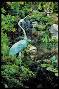 Garden 346071 Crane And Waterfall Compton Acres, England A4 Limited Edition Watercolour Print