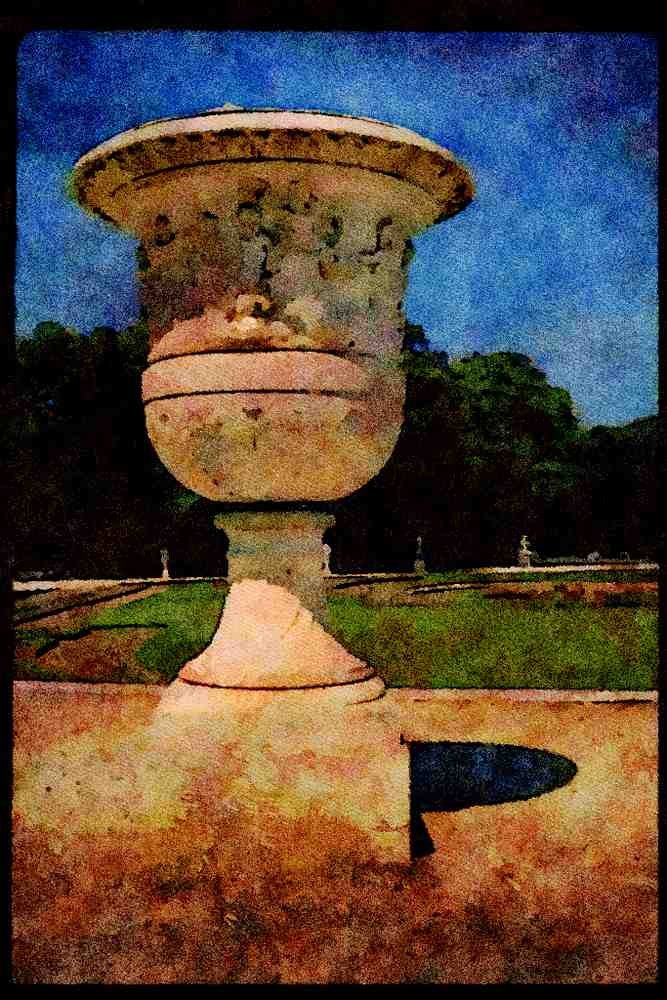 Garden 346093 Large Empty Urn Versailles, France A4 Limited Edition Watercolour Print