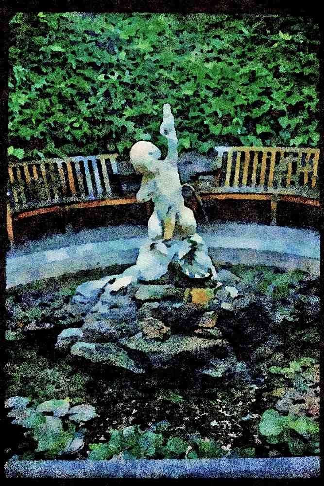Garden 346099 Child With Fish Compton Acres, England A4 Limited Edition Watercolour Print