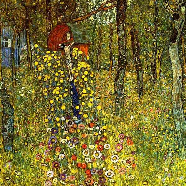 Garden with crucifix by Klimt A4 Photo Print