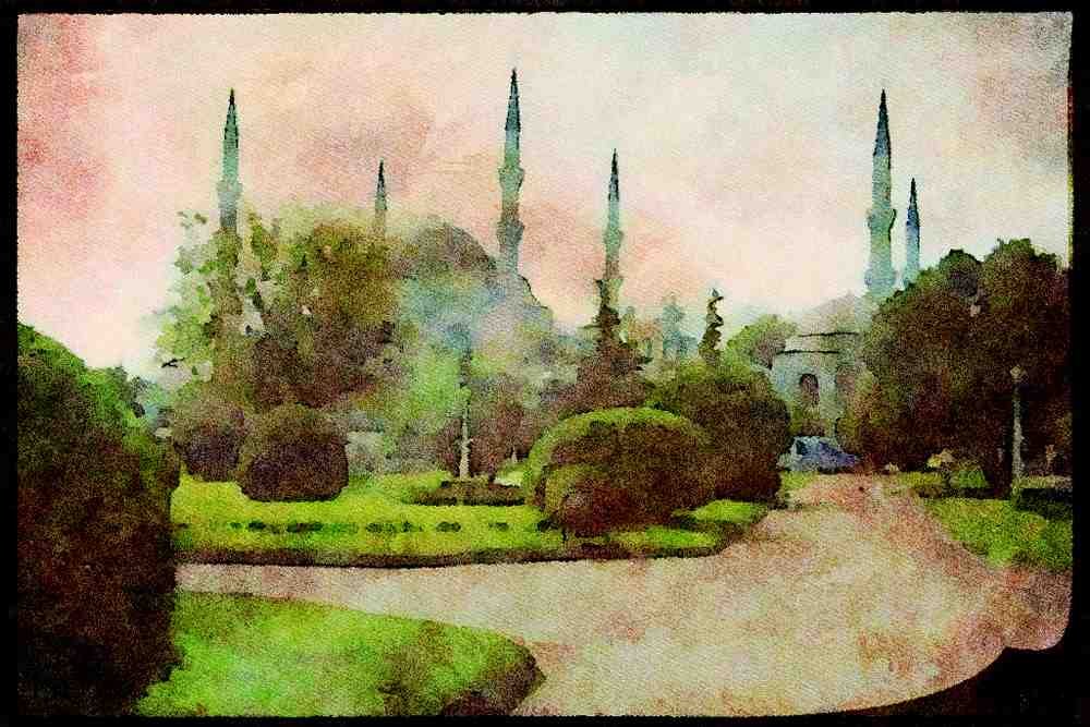 Gardens 214030 Public Gardens, Istanbul, Turkey A4 Limited Edition Watercolour Print