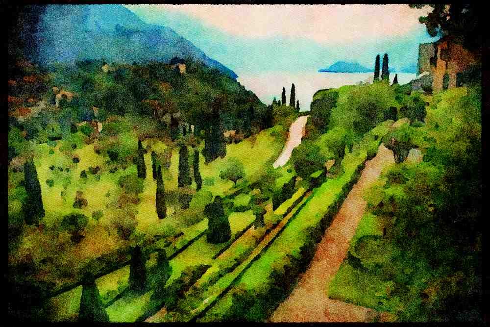Gardens 214057 Villa Serbelloni, Bellagio, Italy A4 Limited Edition Watercolour Print