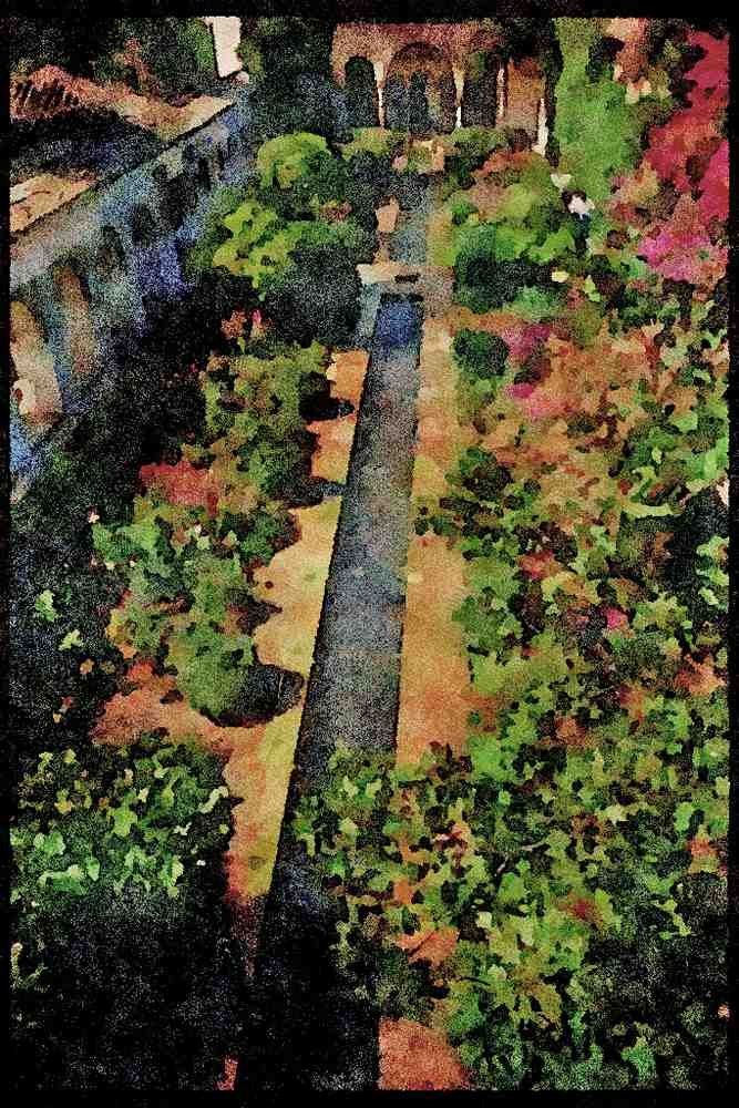 Gardens 214070 Generalife, The Alhambra, Granada, Spain A4 Limited Edition Watercolour Print