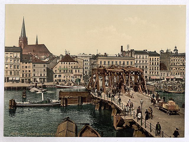 General view and Great Bridge Stettin Vintage A4 Photo Print