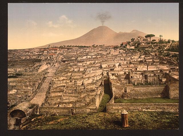 General view and Vesuvius Pompeii Vintage A4 Photo Print