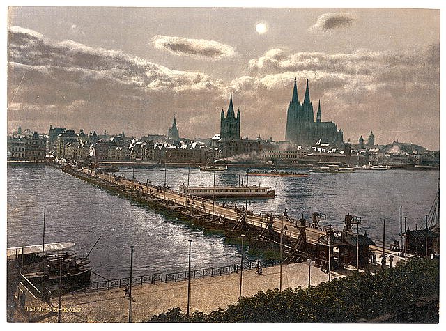 General view by moonlight Cologne the Rhine Vintage A4 Photo Print