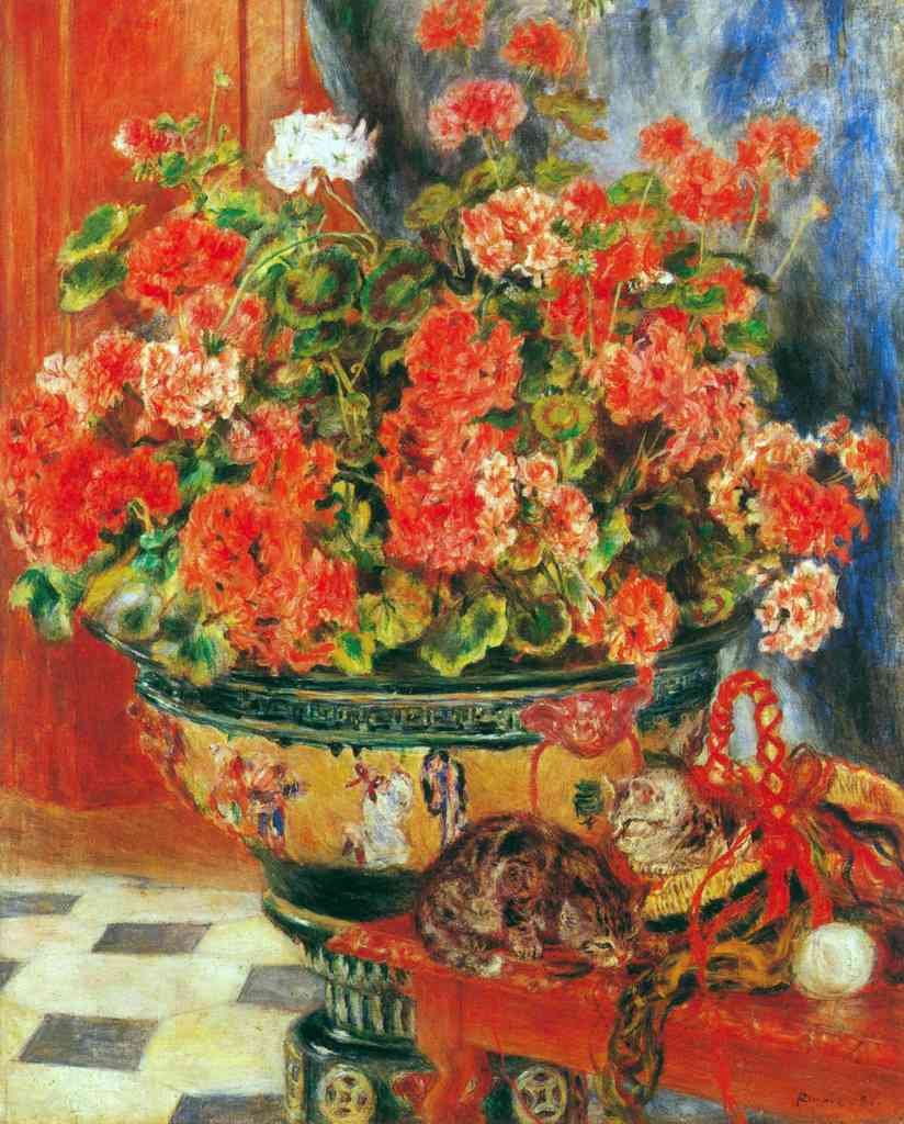 Geraniums And Cats Renoir A4 Photo Print