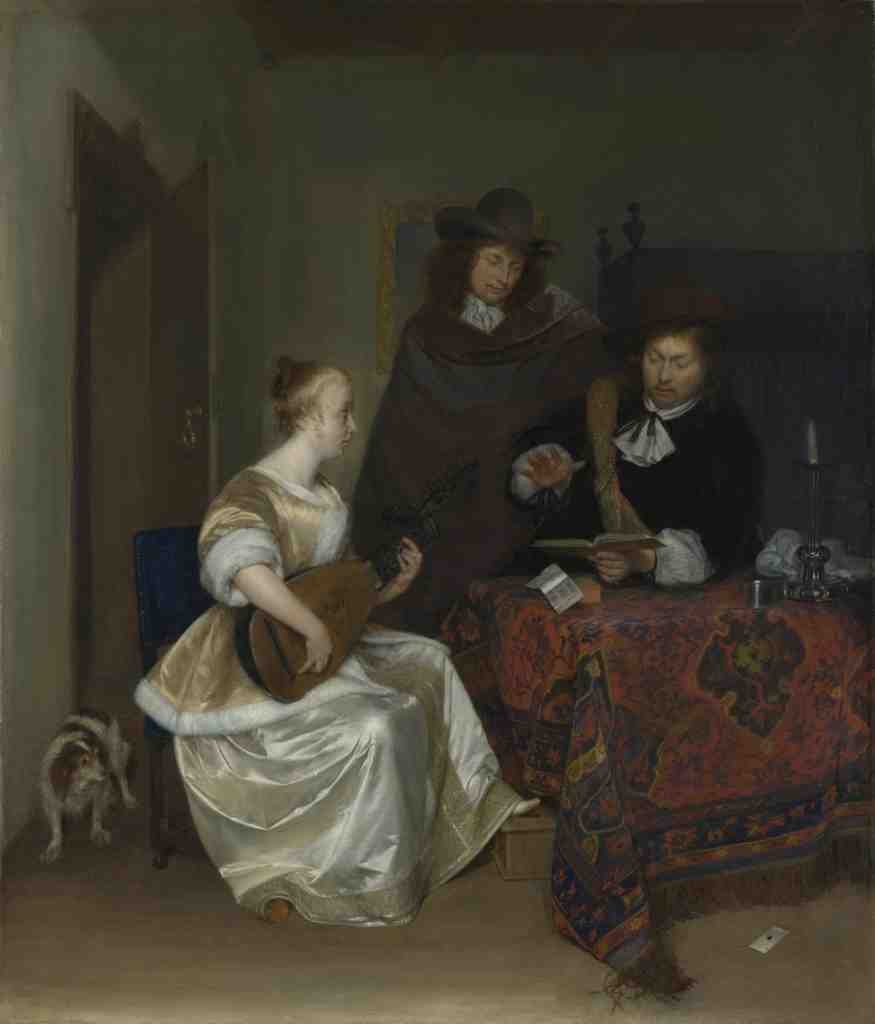 Gerard ter Borch A Woman playing a Theorbo to Two Men A4 Photo Print