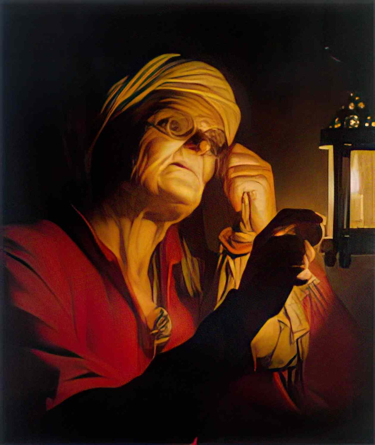 Gerard van Honthorst old woman examining a coin by a lantern sight or Art A4 Photo Print