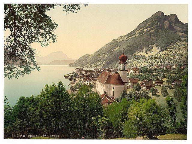 Gersau and Pilatus Lake Lucerne Vintage A4 Photo Print