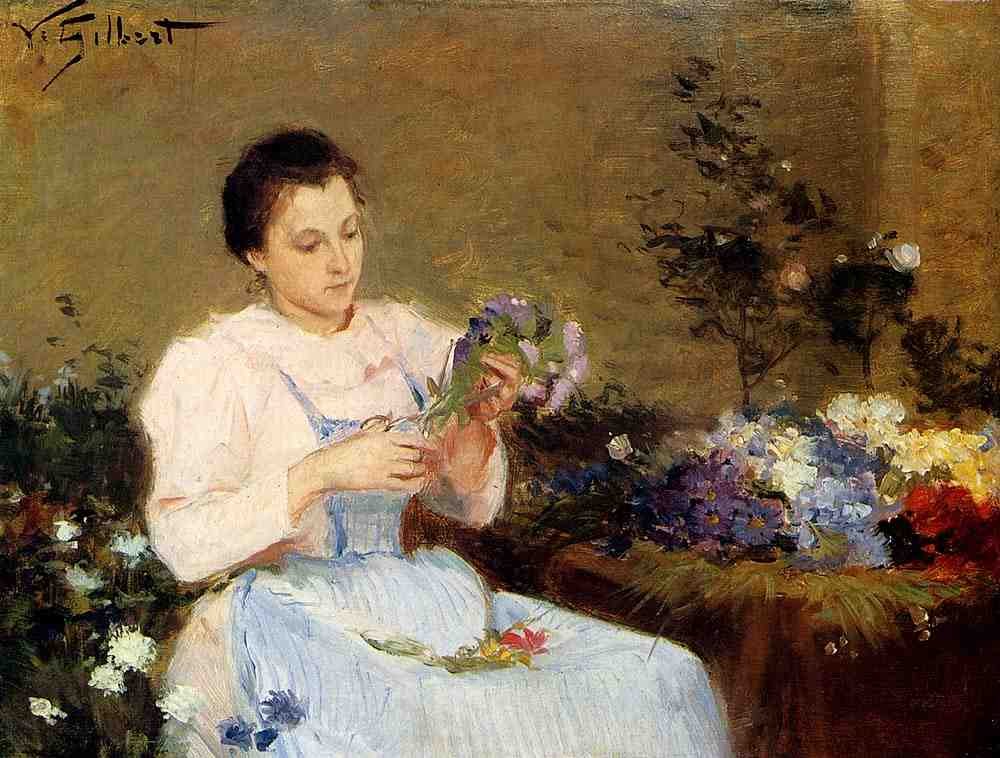 Gilbert Victor Arranging Flowers For A Spring Bouquet A4 Photo Print