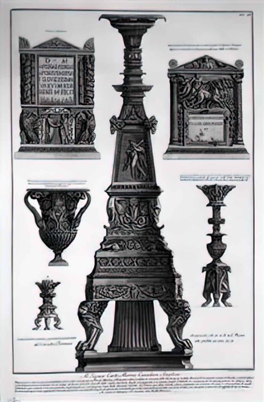 Giovanni Battista Piranesi three candlesticks a vase and two stones Art A4 Photo Print