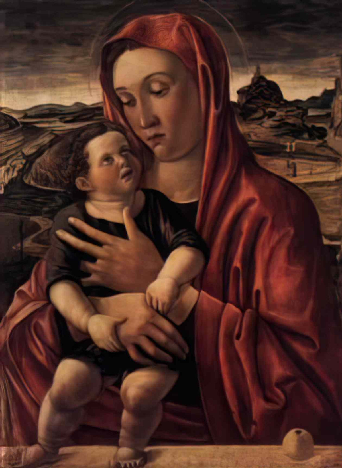 Giovanni Bellini madonna with child standing on a parapet Art A4 Photo Print