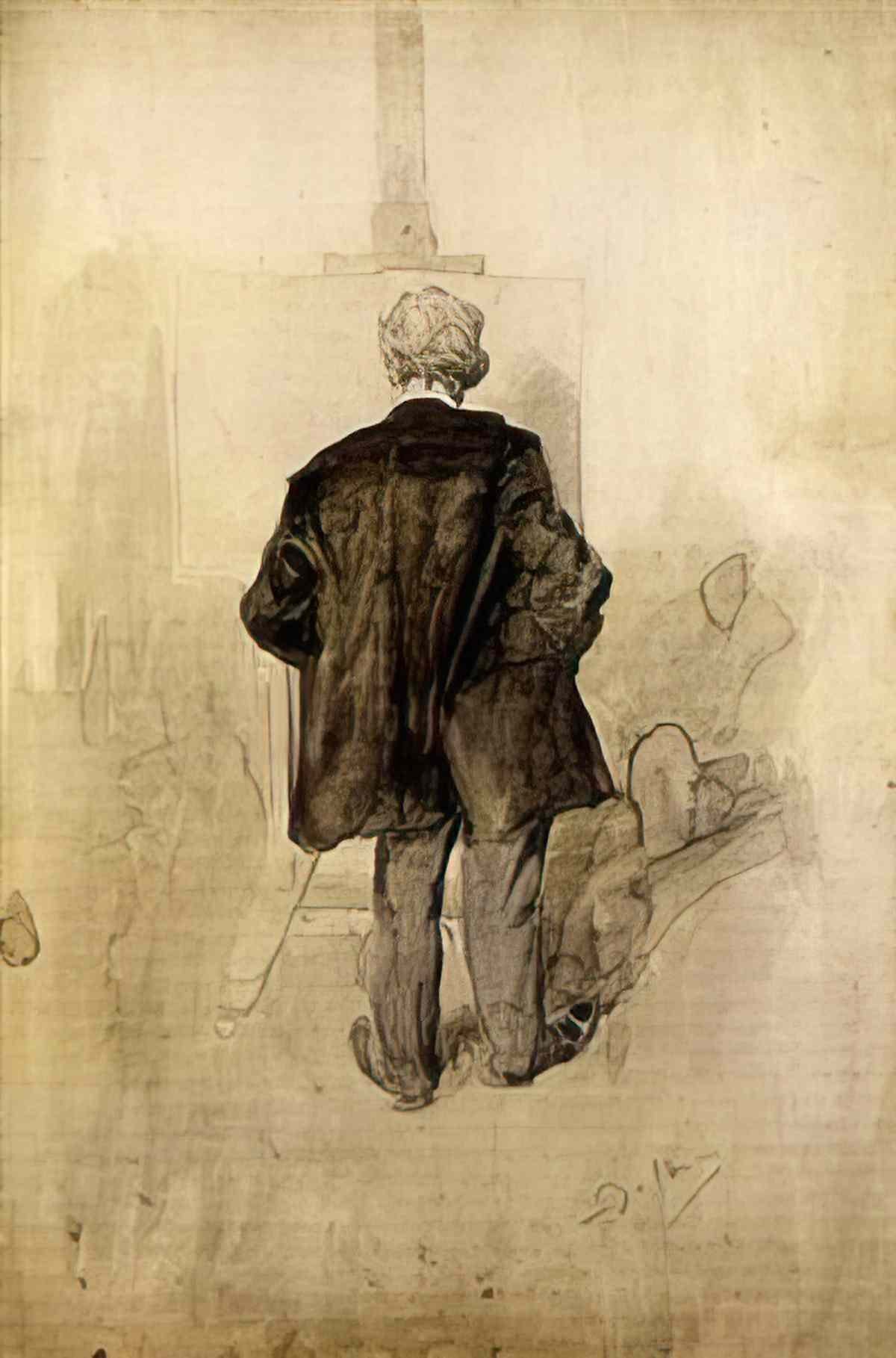 Giovanni Boldini a standing man seen from behind looking at a paintin Art A4 Photo Print