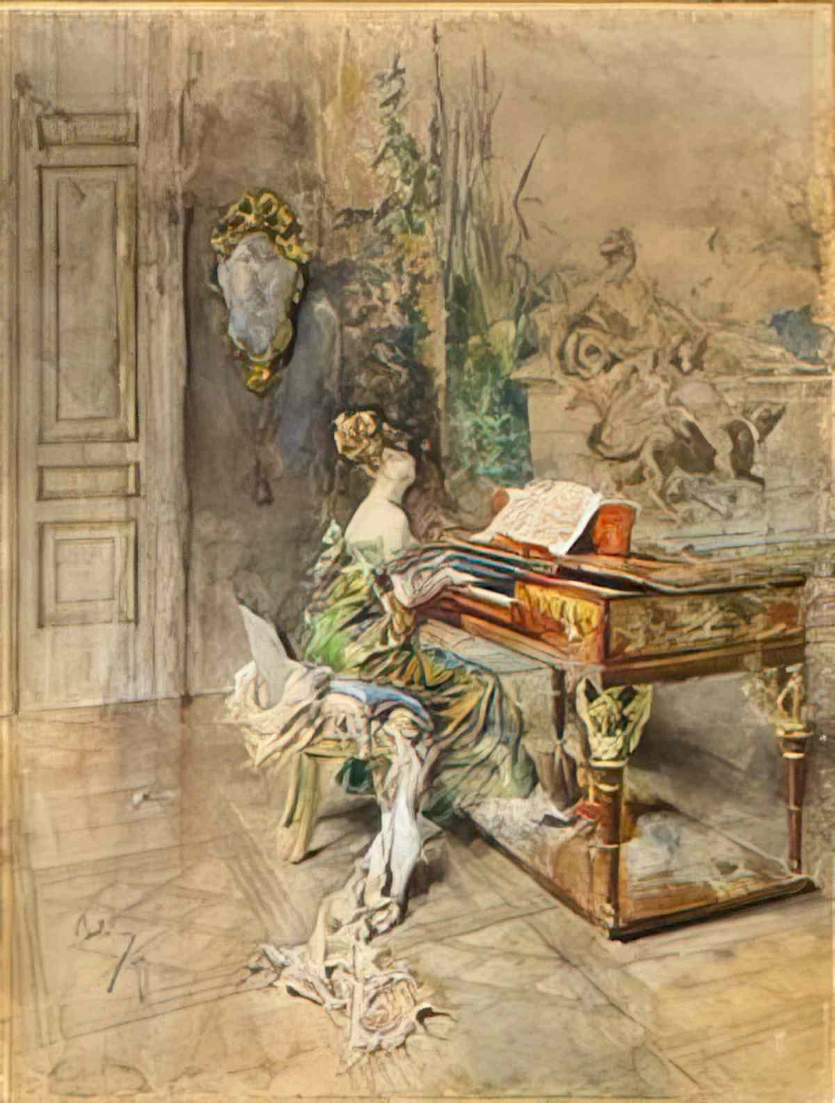 Giovanni Boldini pianista in abito settecentesco Art A4 Photo Print