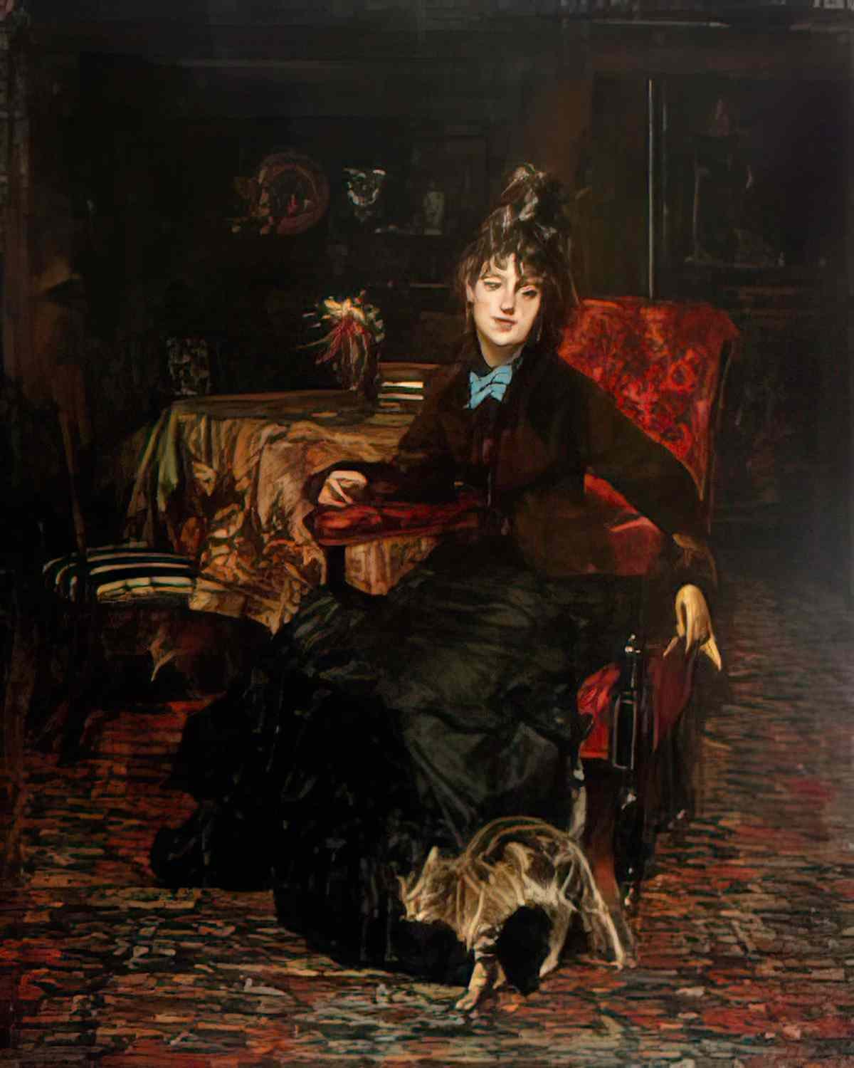Giovanni Boldini seated woman with cat Art A4 Photo Print