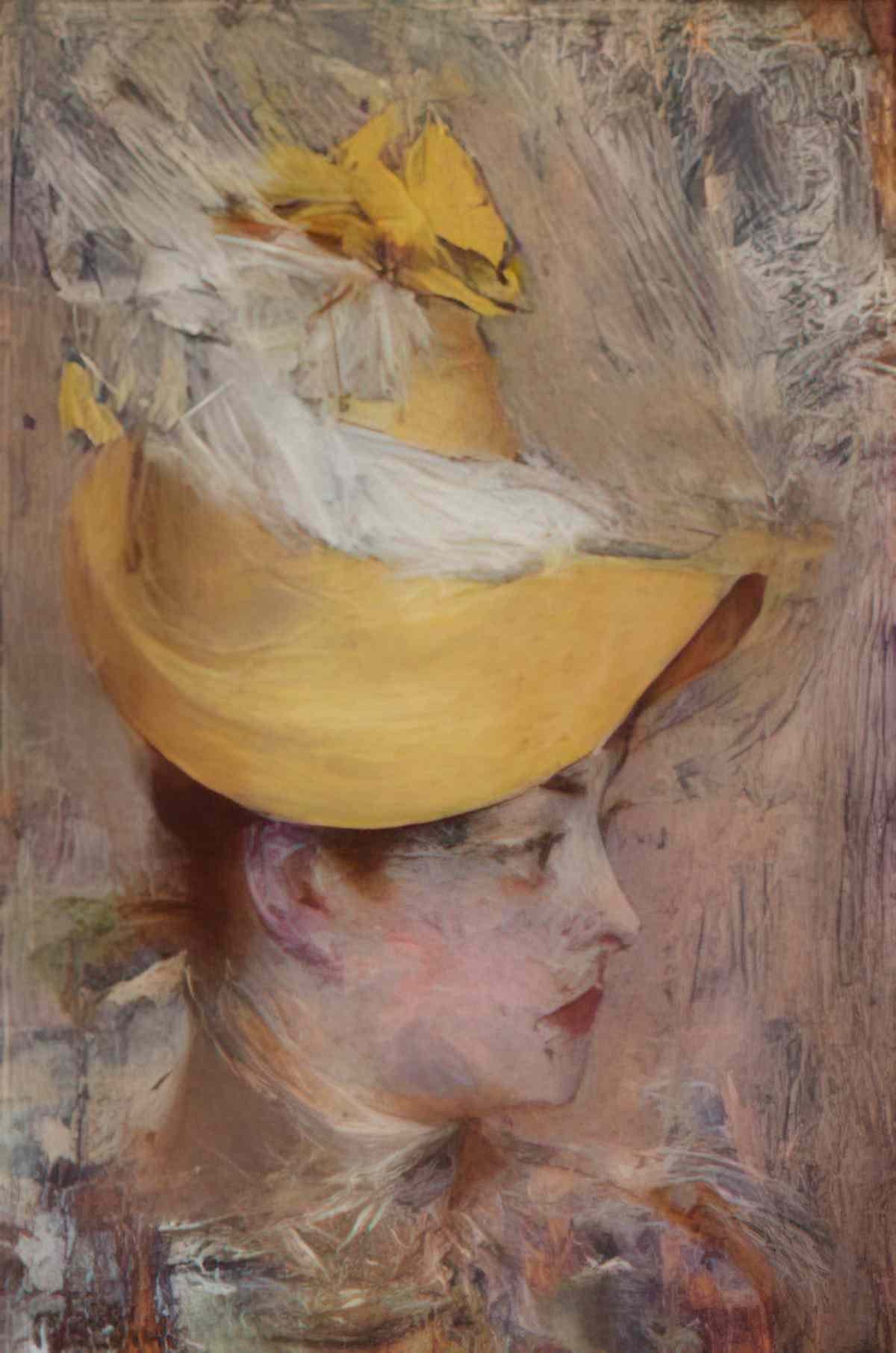 Giovanni Boldini testa de signora con capellino giallo il cappello g Art A4 Photo Print