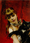Giovanni Boldini young girl holding her pet cat Art A4 Photo Print