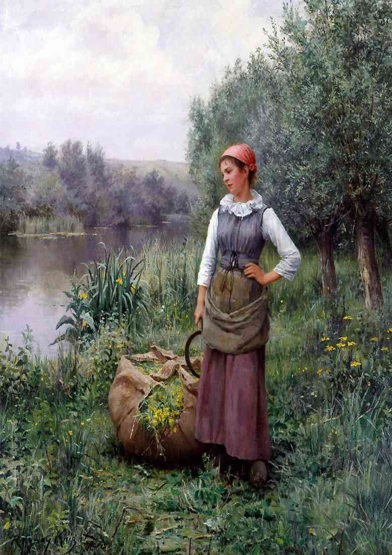 Girl By A Stream Daniel Ridgeway Knight A4 Photo Print