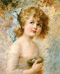 Girl Holding a Nest A4 Photo Print