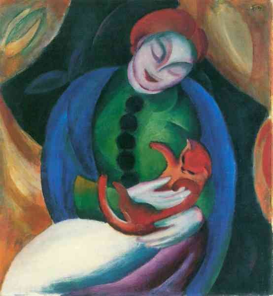 Girl with a Cat II by Franz Marc Abstract Art A4 Photo Print
