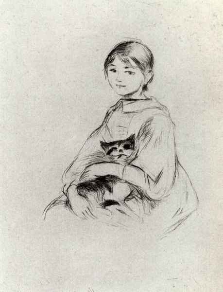 Girl with a Cat by Morisot A4 Photo Print