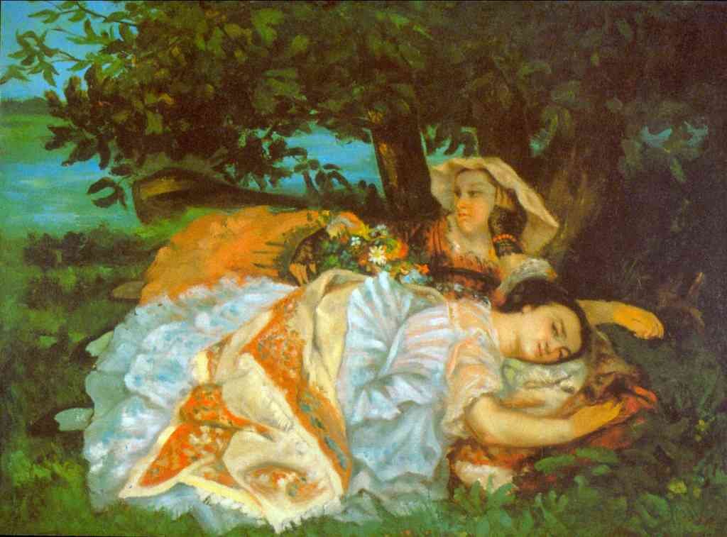 Girls On The Bank Courbet Impressionism A4 Photo Print