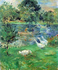 Girls in a boat with geese by Morisot A4 Photo Print