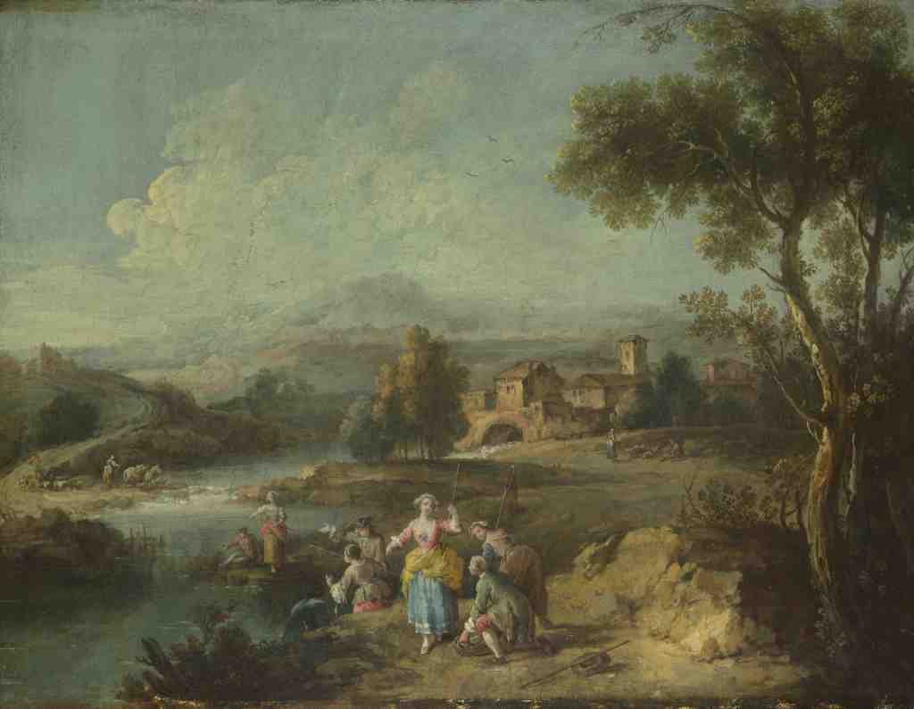 Giuseppe Zais Landscape with a Group of Figures Fishing A4 Photo Print