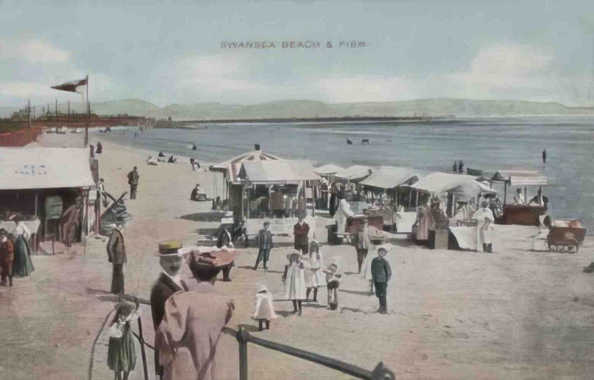 Glamorgan Swansea Beach and Pier 1909 Vintage A4 Photo Print