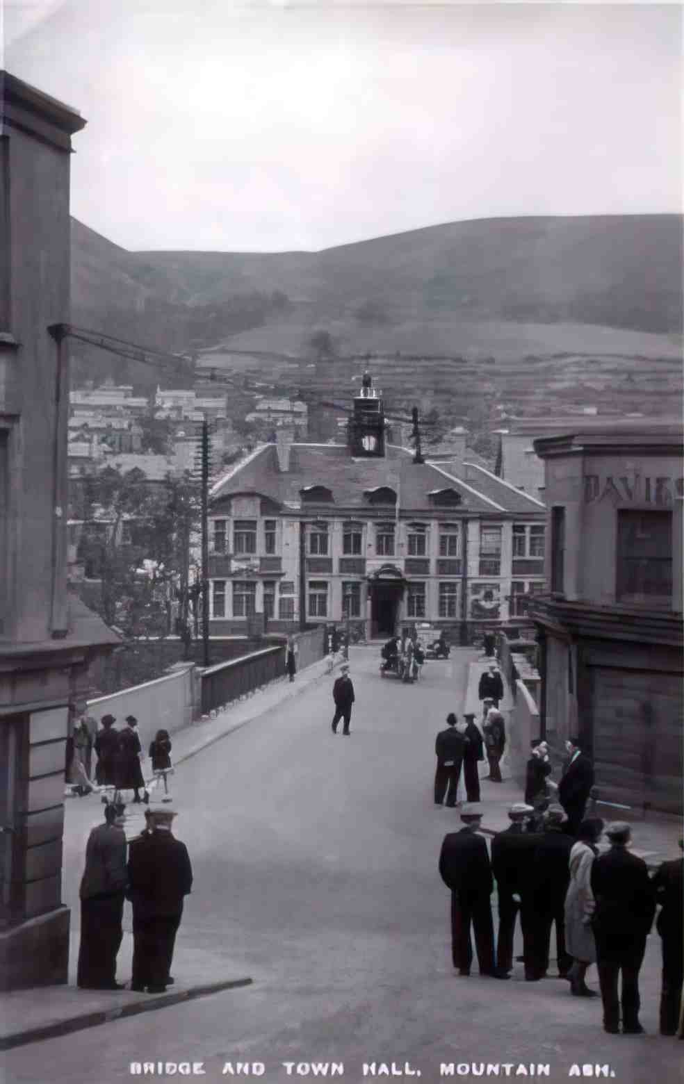 Glamorganshire Mountain Ash Bridge and Town Hall Vintage A4 Photo Print