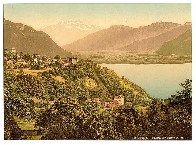 Glion and Dent du Midi Geneva Lake Vintage A4 Photo Print