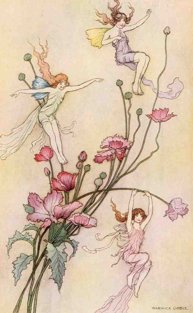 Goble Warwick Book Of Fairy Poetry 1920 Three Spirits Mad With Joy A4 Photo Print