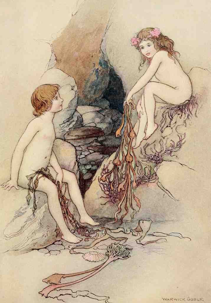 Goble Warwick Water Babies 1909 A Water Baby Sitting On White Sand A4 Photo Print