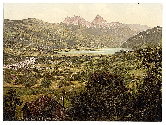 Goldau with Mythen Lake Lucerne Vintage A4 Photo Print