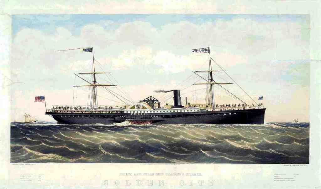 Golden City Ship Vintage A4 Photo Print