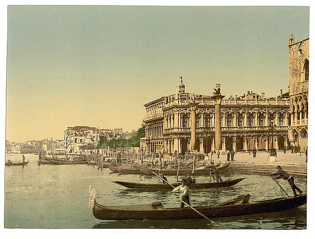 Gondolas and Piazzetta di San Marco Venice Vintage A4 Photo Print