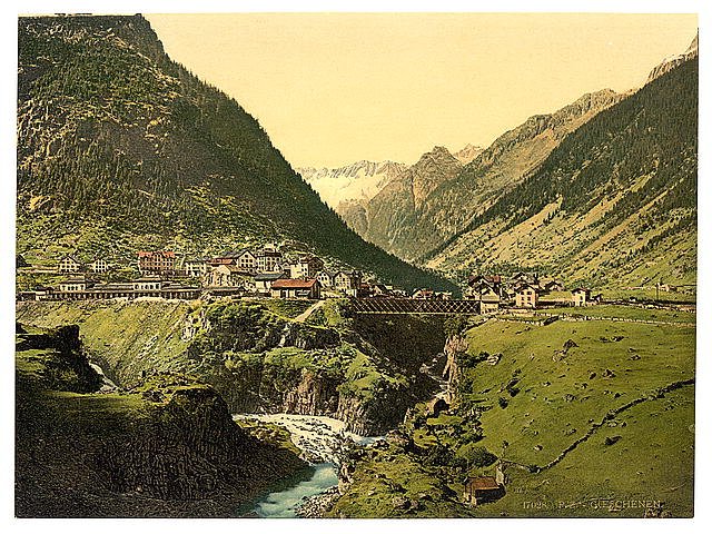 Goschenen general view St Gotthard Railway Vintage A4 Photo Print