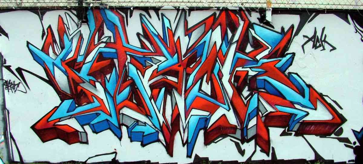 Graffiti Murals Street Art 0906 bluered A4 Photo Print