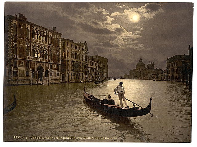 Grand Canal by moonlight Venice Vintage A4 Photo Print