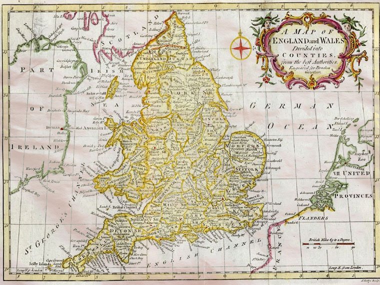 Great Britain England Wales Brookes 1786 Vintage A4 Photo Print